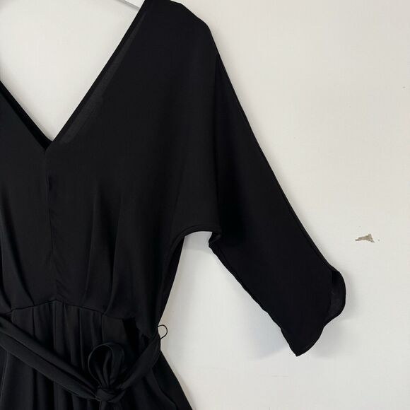 Milly Silk V Neck 3/4 Sleeve Pleated Belted Pant Jumpsuit Dressy Black Size 0 - Picture 7 of 16